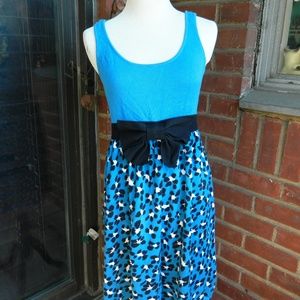 Betsey Johnson Blue Leopard Bow Sweater Dress L